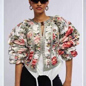 AKIRA Multicolor Floral Puff Sleeve Jacket Large